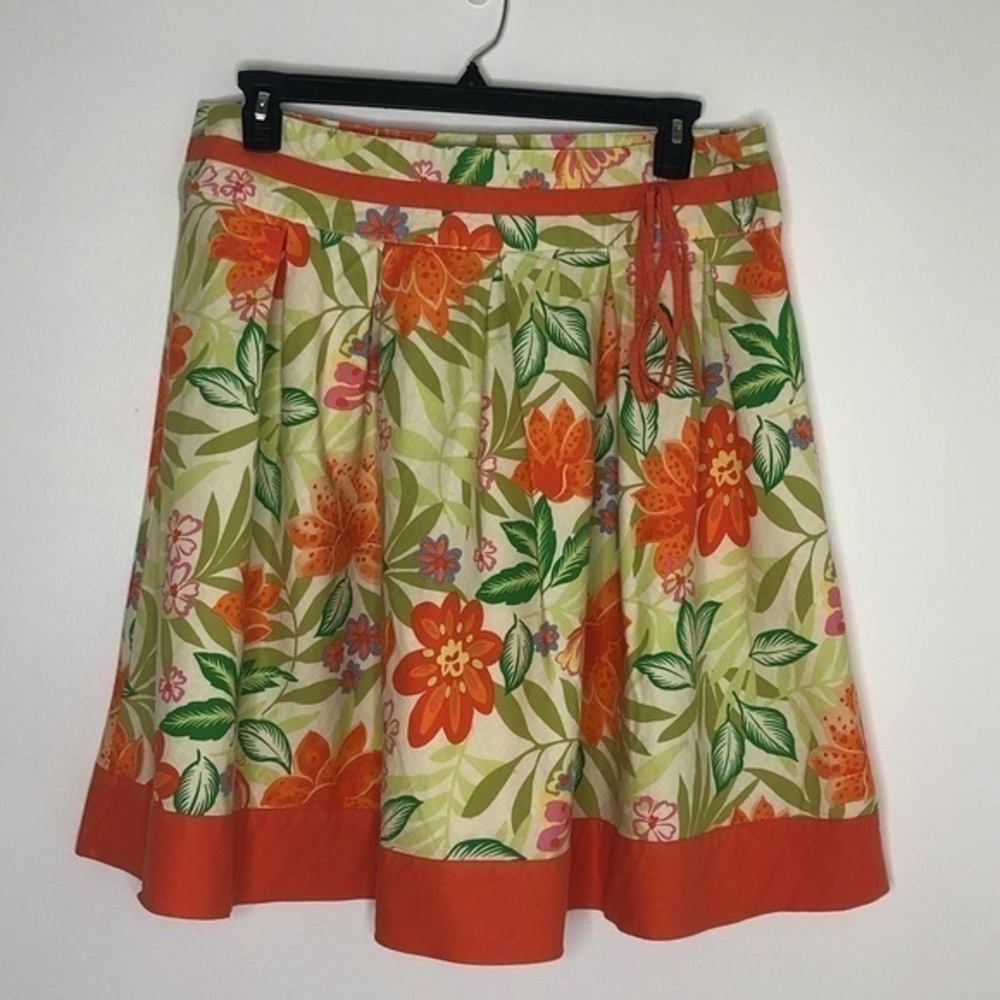 Bill Blass orange & green floral print linen skirt, size 16